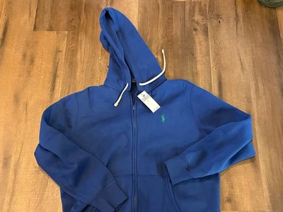 NUEVO CON ETIQUETAS Para hombres Grande Ralph Lauren Polo Doble Punto Cremallera Completa Sudadera con Capucha Chaqueta Polar Azul Foto 1 de 4
