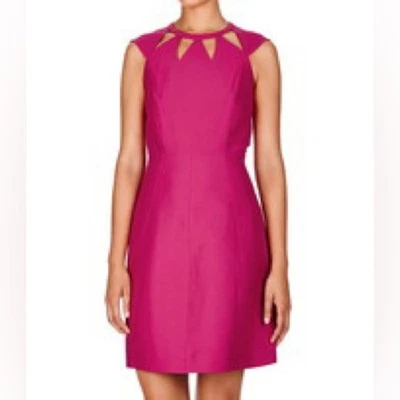 Halston Heritage Fit and Flare Fuchia Pink Cut Out Neck Dress Size 2 - Image 1 of 4