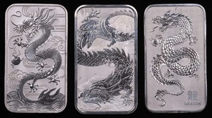 2018, 2023 & 2024 - P Australien Chinese Dragon 1 oz .9999 Feinsilber 3 Barren Lot - Bild 1 von 2