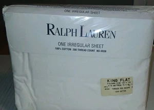 Vintage Polo Ralph Lauren unregelmäßiges King flaches Laken 100 % Baumwolle 200 Fadenzahl NEU - Bild 1 von 4
