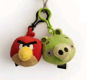 2 Angry Birds Plush Backpack Clips. Red Bird & Green Pig - Picture 1 of 9