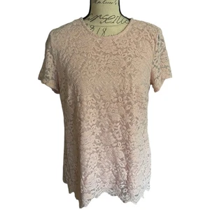 Teddi Rose Pink Floral Lace Layered Short Sleeve Shirt Size Large - Picture 1 of 6