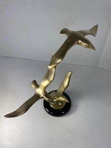Brass & Marble 3 Seagulls In Flight Sculpture Figure 10.5” - Picture 1 of 12