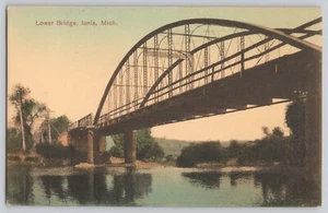 Untere Brücke Ionia MICHIGAN handfarbige Postkarte - Bild 1 von 2
