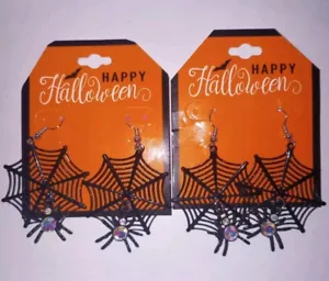 2 Pendientes Telaraña Negro Halloween 2" Estrás Pendientes Colgantes Gota Joyería - Imagen 1 de 10
