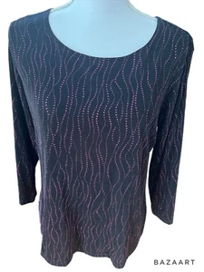 Briggs New York schwarz und rosa Glitzer Top Größe Large 3/4 Arm - Bild 1 von 3