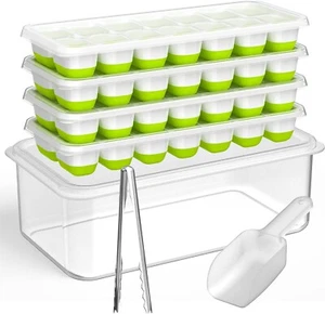 4 Silicone Ice Cube Trays with Lid and Ice Bucket Kits - Picture 1 of 8