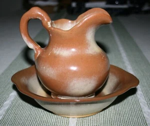 Frankoma Pottery Plainsman Brown Tan Glazed Pitcher #F30A & Bowl Set #30 UNUSED - Picture 1 of 6
