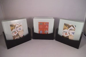CHOICE MAHJONG DRINKING GLASS SET OF (4) COASTERS IN WOOD STAND GREAT GIFT IDEA - Picture 1 of 6
