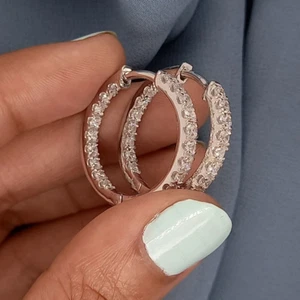 1.96Ctw Round Cut Moissanite Hoop Dangle Women's Earring 14K White Gold Plated - Picture 1 of 8