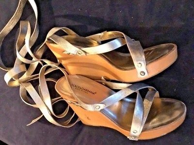 DOLCE & GABBANA 金色踝包希腊木质厚底凉鞋复古 39 1/2 — 第 1/4 张图片