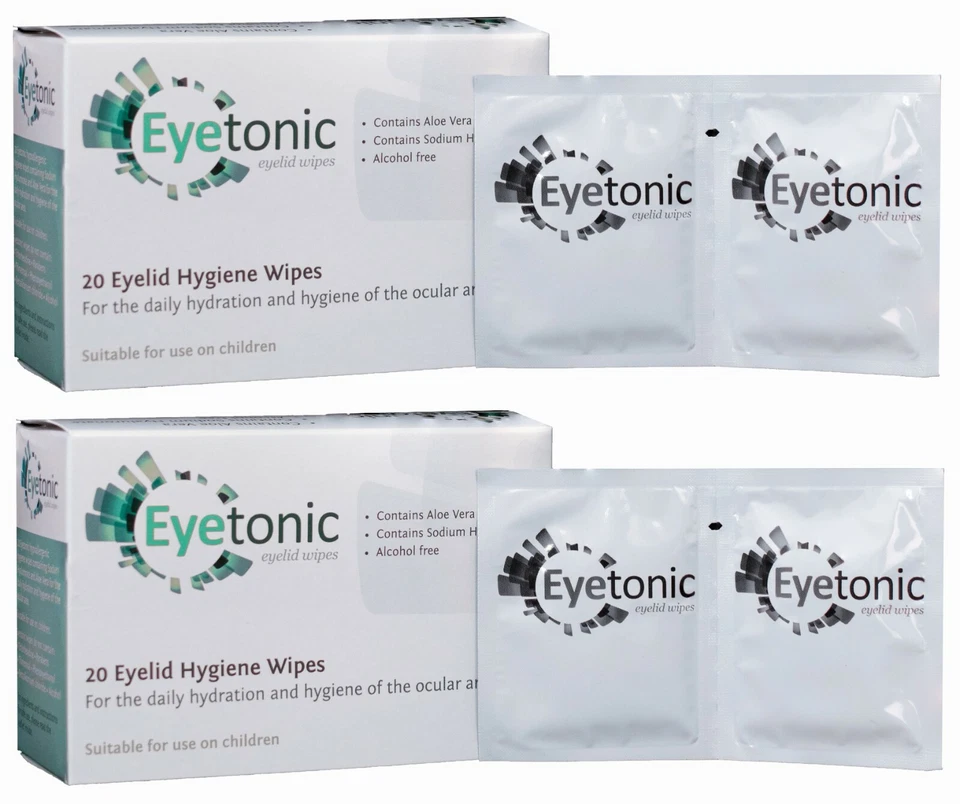 2 x Eyetonic Eyelid Cleansing Wipes for eye hygiene/blepharitis 20 wipes per box