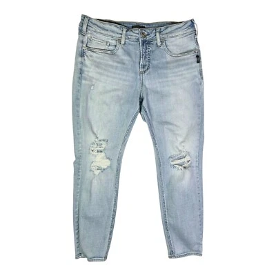 Pantalones de mezclilla plateados W32/L27 Suki ajustados azules lavado claro desgastados Foto 1 de 4