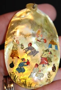 Vintage large Persian handpainted mother pearl shell pendant Lot#179 - Picture 1 of 2