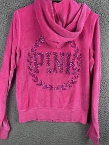Victoria’s Secret PINK Women’s Pink rhinestone full zip Hoodie jacket medium Y2K - Picture 1 of 9