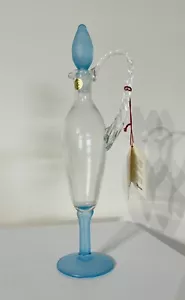 Rare Vintage Cristallo Italian Clear Crystal Glass Decanter with Frosted Blue - Picture 1 of 9