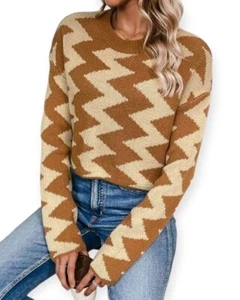 Damen Essence Zickzackmuster, Drop Shoulder Pullover Medium NEU  - Bild 1 von 6