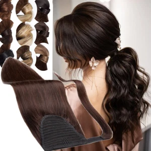 Long Hair Extension Pony Tail Thick Clip In 100% REAL Human Hair Wrap Ponytail L - Picture 1 of 22
