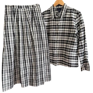 90s Vintage CHARTER CLUB Raw Silk Black and White Plaid Maxi Skirt Set | Size 10 - Bild 1 von 9