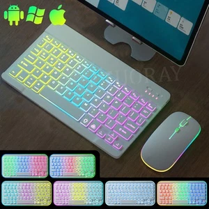 10 inch Backlit Bluetooth Wireless Keyboard Mouse for IOS iPad Android Tablet PC - Picture 1 of 31