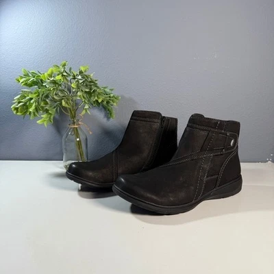 Clarks Black Leather Zip Ankle Boots Women Size 12 Comfort Side Zip - Image 1 of 4