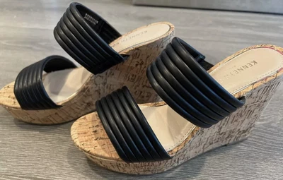 NUEVO SIN ETIQUETAS Negro Kenneth Cole New York Para Mujer Cailyn Sexy Corcho Plataforma Cuña 7 Foto 1 de 4