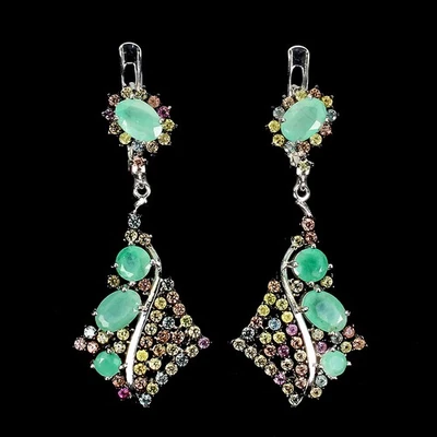 Pendientes de plata de ley 925 ovalados esmeralda 6x4 mm zafiro piedras preciosas joyería Foto 1 de 4