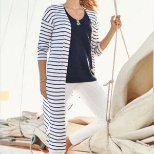 J. Jill marineblau und weiß gestreifter langer Staubmantel Cardigan vorne offen Größe 3X - Bild 1 von 10