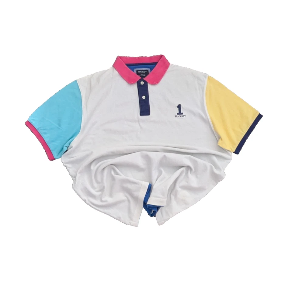 Hackett tailored fit Mens XXL multicolor short sleeve polo embroidered logo - Imagen 1 de 4