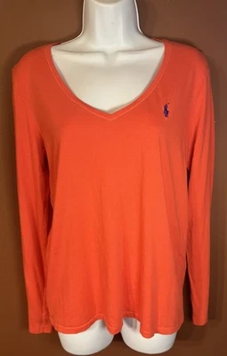 Ralph Lauren Mujer Talla XL Naranja Manga Larga Pullover Cuello en V Camisa Informal K-657 Foto 1 de 4