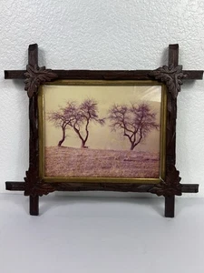 Antique Adirondack Wood Photo Frame-Leaf Accents Holds 8x10 Picture (Tree Photo) - Picture 1 of 13