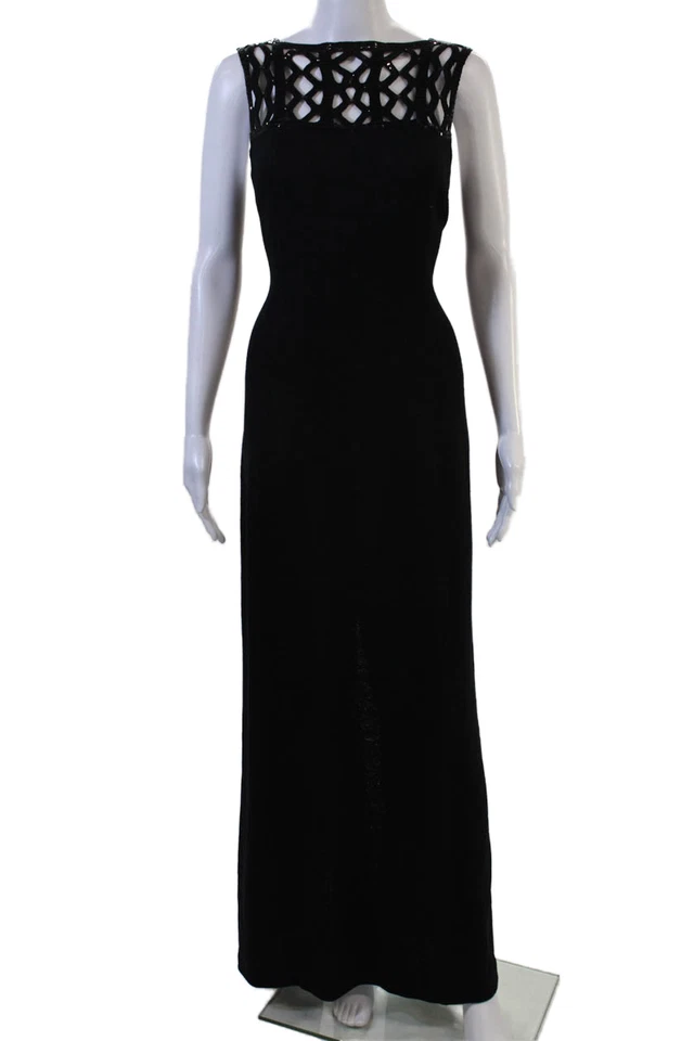 Maxi Vestido Vaina St John Mujer Negro Mezcla Viscosa Sin Mangas Gancho y Ojo Talla 8 Foto 1 de 4