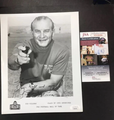 SID GILLMAN PRO NFL HALL OF FAME SIGNED 8x10 PHOTO JSA CERTIFIED PERSONALIZED - Image 1 of 4