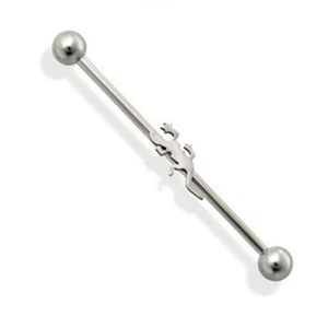 Industrial w/Gecko Lizard 14 Gauge 1-1/2" Steel 5mm Balls Barbell  - Picture 1 of 3