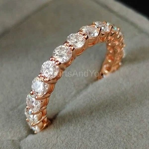 1.6ct Round Cut Moissanite Full Eternity Women Wedding Band 14k Rose Gold Plated - Picture 1 of 5