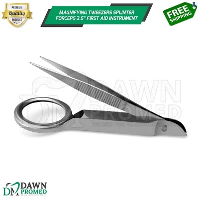 DAWNPROMED Magnifying Tweezers Splinter Forceps 3.5" With Magnifier First Aid Instrument