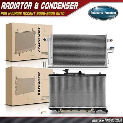 2x Radiator & AC Condenser Kit for Hyundai Accent 00-05 Automatic Transmission - Image 1 of 4