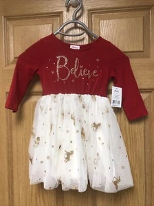 GIRLS CHRISTMAS DRESS SIZE 4 BELIEVE RED WHITE GOLD NWT PINKY LOS ANGELES - Picture 1 of 4
