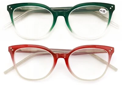 2 pares de gafas de lectura con marco óptico de 2 tonos Cateye para mujer - lector de moda ZT106 Foto 1 de 4
