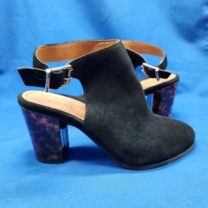 Vionic Womens Size 8 Lacey Tortoise Black Suede Ankle Strap Open Back Heels - Picture 1 of 14