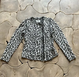 Lucky Brand Lucky Lotus Cardigan Jacket Size Medium Cheetah Leopard Print Zip Up - Picture 1 of 6