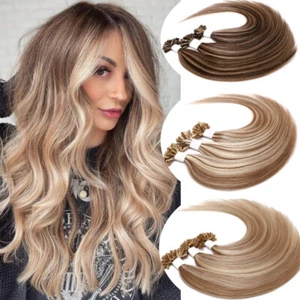 Human Hair Nail U Tip Russian Remy Keratin Glue/Hair Extensions Thick Bonding 8A - Picture 1 of 27