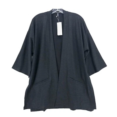 NWT EILEEN FISHER Charcoal High Collar Boxy Jacket Open Stretch Crepe MEDIUM - Image 1 of 4