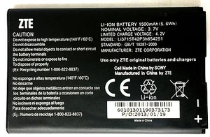ZTE Batterie Li-ion 3.7V 1500mAh Li3715T42P3h654251 Mobile Hotspot Routeur WiFi - Photo 1 sur 2