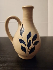 Williamsburg Pottery, 7" Cobalt on Gray Salt Glaze Pitcher with Blue Leaves. EUC - Picture 1 of 5