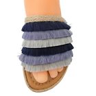 BC Born In California Women 6.5 BIG FERRIS WHEEL Open Toe Blue Fringe Sandals