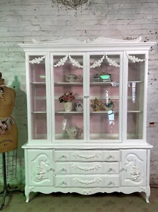 Painted Cottage Shabby Chic One of a Kind China Cabinet - Picture 1 of 6