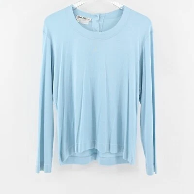 Blusa De Colección SALVATORE FERRAGAMO Top Mujer Talla L Azul Seda Minimalista Tranquila Lujo Foto 1 de 4