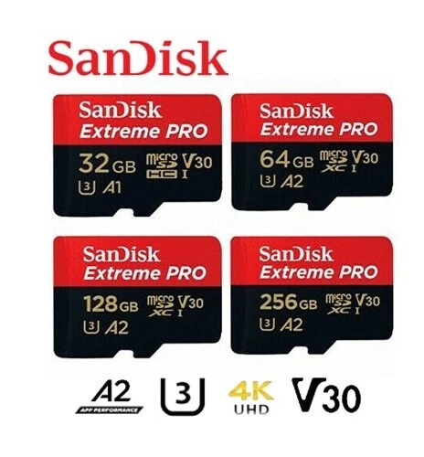 SanDisk Extreme PRO 32GB 64GB 128GB 256GB MicroSD memory card C10 4K V30 A2 AU - Image 1 of 1