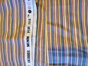 Vntg Sewing Fabric Debbie Mumm SSI Stripe Pink Blue Purple Crm Cotton 1.3ydx45" - Picture 1 of 4